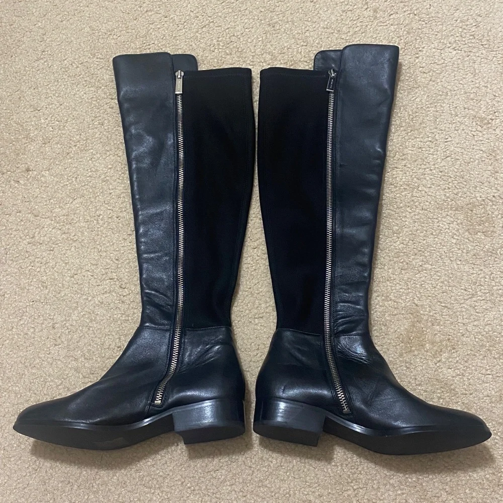 NWOB MICHAEL KORS Poly-Spandex & Black Leather Boots w MK Logo Women's Size 5M